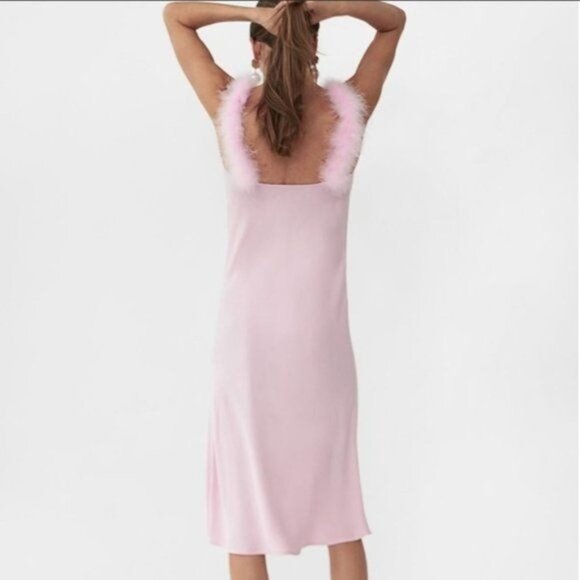 Sleeper “voulez Vous Dancer?” Dress Pink Midi Fuzzy Straps Biased - Picture 6 of 12